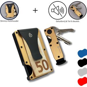 Givanna Smartset - Pasjeshouder Mannen & Vrouwen - RFID - Sleutelhanger - Keyorganizer - 12 Pasjes - 6 Sleutels - Geldclip - Munthouder - Luxe Cadeauverpakking - Cadeauset - Goud