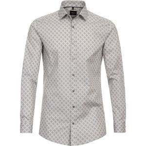 VENTI body fit overhemd - popeline - beige dessin - Strijkvriendelijk - Boordmaat: 39