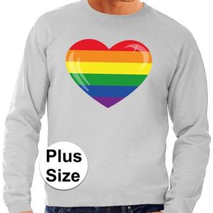 Grote maten regenboog hart sweater grijs -  plus size lgbt sweater voor heren - gay pride XXXL