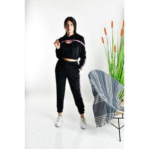 Trendy Dames Velvet Zwart Huispak/ loungewearsets 2delig Maat S - 36 Dames Huispak | Vrijetijdspak | Pyjamaset | Loungewearset | Capushon