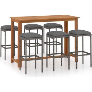 vidaXL 7-delige Tuinbarset met kussens - grijs Tuinbarset - Acacia Hout - Buitenkamer - Lounge Set - Eetkamerset