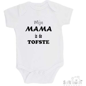 100% katoenen Romper ""Mijn Mama is de TOFSTE"" Moeder Moederdag Unisex Katoen Wit/zwart 68/74