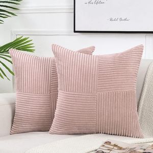 2 stuks decoratieve sierkussenhoezen voor woonkamerbankbed, rustieke boerderij Boho woondecoratie, zachte corduroy patchwork textuur vierkante kussenhoes (55x55 cm)