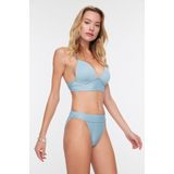 Trendyol Dames Getextureerde Bikini Bottoms, Blauw, 34
