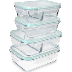 Navaris glazen vershoudbakjes 4 stuks - Meal prep bakjes met deksel - 4x vershouddoos van glas - BPA-vrij - Luchtdicht - Bewaarbakjes in 2 maten