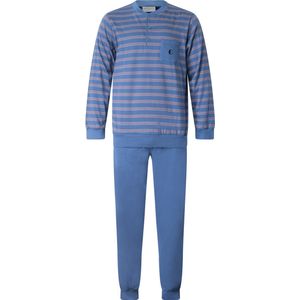 Gentlemen - aangeruwde heren pyjama 114298 - double jersey - knoophals - blauw - maat M