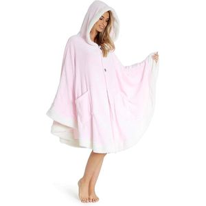 Hoodie dames poncho knuffeldeken wollig, oversized pullover dames cape deken - roze