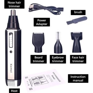 Instinct® Elektrische Trimmer – 4-in-1 Oplaadbare - Pijnloos - Tondeuse - ABS - Roestvrij staal - 13 x 2.4 cm - Neus