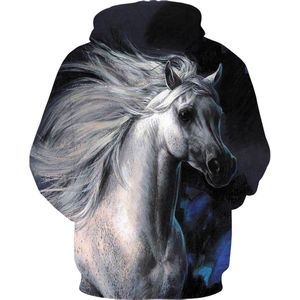 Hoodie paard - Arabier - maat 3XL - vest - sweater - outdoortrui - trui - sweatshirt - wit - blauw