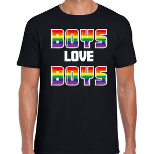 Bellatio Decorations Gay Pride shirt - boys love boys - regenboog - heren - zwart S