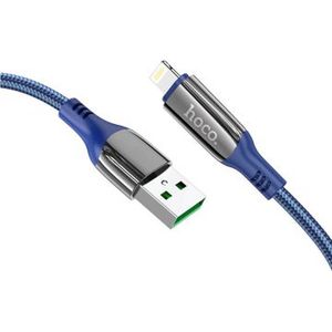 Hoco USB naar Lightning kabel 1.2 Meter| Lightning connector | USB 2.0 SuperSpeed | 3A snelladen | Nylon mantel | Datakabel | Oplaadkabel | Geschikt voor iPad, iPhone, iPod, EarPods | Donker Blauw 105365