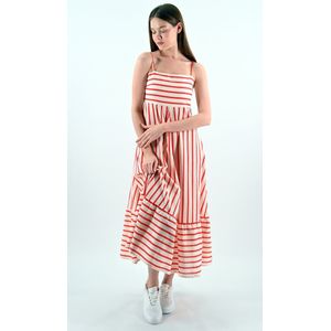 YesMooi - Rood Gestreepte Midi Jurk met Smalle Bandjes - S (36) - %100 Katoen