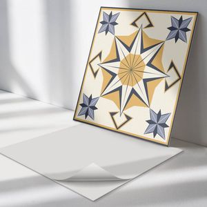 Wallfluent Vinyl Wandpaneel - Kompaspatroon met sterren Wandpaneel PVC - 50 cm x 50 cm - Geel Vinyl Wandpaneel - Set van 4 - Vierkant Wandbekleding Vinyl - Patroon Wandpaneel - Zelfklevend Wandpaneel - Wandpaneel Keuken en Badkamer