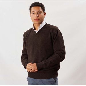 Osborne Knitwear Trui met V hals - Sweater heren in Lamswol - Pullover Heren - Cocoa - L