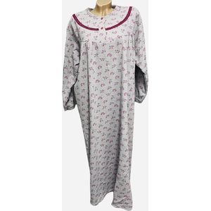 Dames flanel nachthemd lang met bloemetjes XL grijs/roze