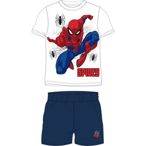 Spiderman shortama/pyjama spiderweb katoen donker blauw maat 128