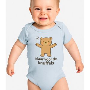 Baby Romper “Ik ben klaar voor knuffels” – Blauw – Unisex Rompertje met Opdruk 12-18 Maanden – Schattig Kraamcadeau