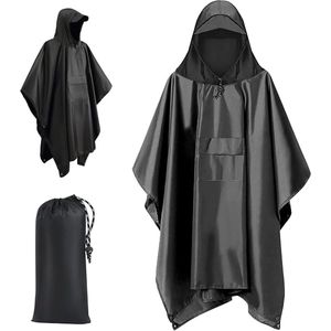 Waterdichte Regenponcho met Kap voor Outdoor Avonturen, Unisex, Zwart