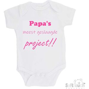 Soft Touch Romper ""Papa's meest geslaagde project"" Meisjes Katoen Wit/roze Maat 62/68