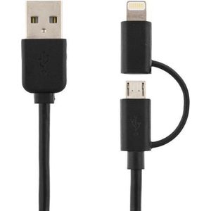 DELTACO - IPLH-212 - USB-A naar Lighting en Micro-USB kabel MFi - 1 meter - Zwart