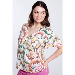 Cassis Blouse in viscose met pointillismemotief en franjes