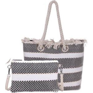 Zwart Witte Bag in Bag Tas Strepen - Strandtas & Schoudertas - Zwart/Wit gestreept patroon - Dames Tassen - Beachbags - Merk Guiliano