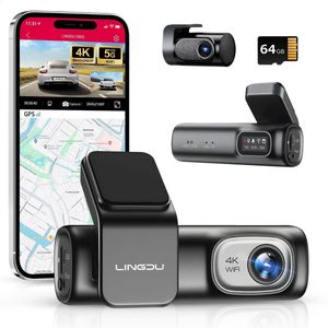 Lingdu D600 - Dual Dashcam voor auto - Ultra 4K & 1080P - Voor en Achter Camera - 2024 model - WiFi en GPS - 1.0 Inch met App - Sony Sensor Nachtzicht - Parkeerbewaking - G Sensor - Loop opname - 64GB SD Kaart