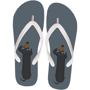 Teckel - flip flops - flip flop teckel - teenslipper - teenslippers - hond - teckelprint - slippers - badslippers - maat 40/41 - grijs - teckel slippers