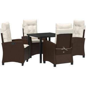 vidaXL - 5-delige - Tuin - Eettafel - Set - met - Kussens - Bruin - Poly - Rattan
