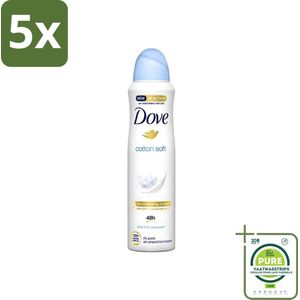 5 x Dove - Deodorant - Spray Cotton Soft - Zachte geur - 150 ml - Grootverpakking - Dove Deodorant - Antitranspirant - Cotton Soft - Deodorant Spray - Deodorant Voor Gevoelige Huid