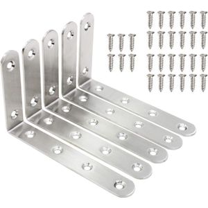 125 x 75 mm Ronde Rand Roestvrij Stalen Rechthoekige Hoekconnector Vastzetter - Set van 5 met Schroeven