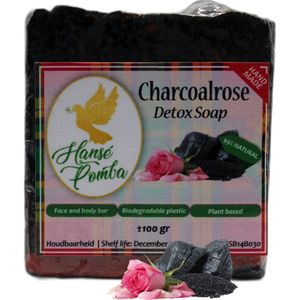 Hansé Pomba - Charcoalrose Detox Soap - Zeep - 99% natuurlijk - Houtskool - Roze klei - Suriname