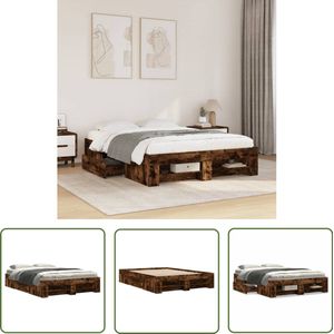 The Living Store Bedframe zonder matras hout gerookt eikenkleurig 120x190 cm - Slaapcomfort - Houten Bed Frame - Opbergbed - Boxspring Bed - Tweepersoons Bed