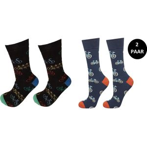 Verjaardag cadeautje voor hem - Fiets Sokken - Leuke sokken - Vrolijke sokken - Luckyday Socks - Sokken met tekst - Aparte Sokken - Socks waar je Happy van wordt - Maat 41-47