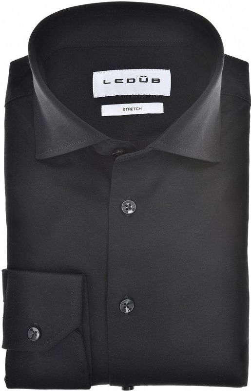 Ledub modern fit overhemd, jersey, zwart