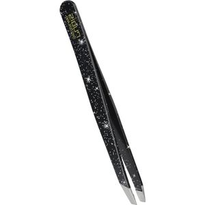 Fijn en puntig professioneel pincet voor wenkbrauwen epileren - glitter schuin - ontharing wenkbrauwpincet zwart