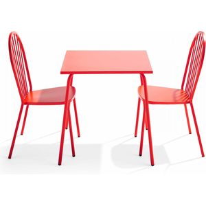 Oviala - Set van een bistro tuintafel en 2 rode stalen stoelen - Palavas