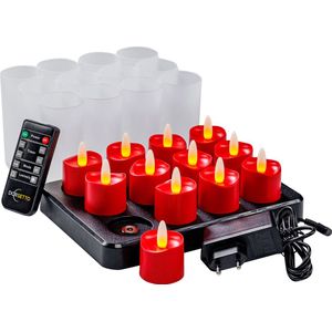 LED-kaarsjes rood oplaadbaar 105 uur – waterdicht- met Afstandsbediening – 6 Stuks – timerfunctie