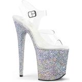 Pleaser - FLAMINGO-808LG - Sandaal met Enkelband - Zilverkleurig/Transparant - Paaldans Schoenen