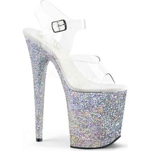 Pleaser - FLAMINGO-808LG - Sandaal met Enkelband - Zilverkleurig/Transparant - Paaldans Schoenen