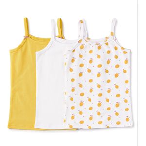 Little Label Ondergoed Meisjes - Hemd Meisje Maat 158-164 - geel, wit - Zachte BIO Katoen - 3 Stuks - Onderhemd - Print