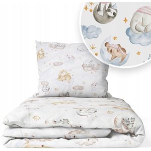Kinderbeddengoed 120x90cm 2-delig Katoen met Rits - Dieren in Wolken