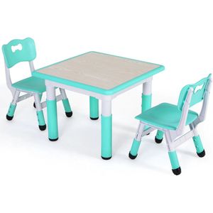 Kindertafel met stoeltjes - 2 stoelen - Activiteiten tafel - Speeltafel Kinderbureau - 3-8 jaar - In Hoogte Verstelbaar - Studeertafel voor Kinderen - Turquoise
