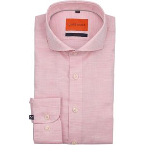 Suitable - Melange Overhemd - Roze - Slim-fit - Katoen - Lange Mouw