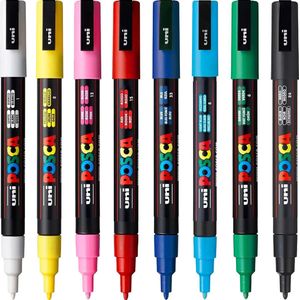 Posca PC-3M - Marker Set - 8 stuks - wit, geel, roze, rood, blauw, lichtblauw, groen en zwart