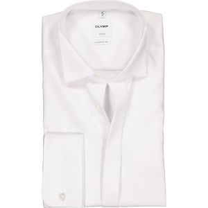 OLYMP Luxor comfort fit overhemd - smoking overhemd - wit - gladde stof met wing kraag - Strijkvrij - Boordmaat: 44