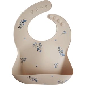 Mushie Siliconen Baby Slabbetje met Opvangbakje | Lilac Flowers | BPA ftalaatvrij| afwasbaar