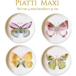 Bordy's - La dolce vita di una farfalla - Dinerborden ⌀31cm (set van 4) - Dinerborden - vlinders - porselein - vaatwasserbestendig - dinerbord vlinder - borden met ene verhaal