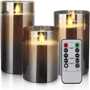 Timerfunctie led-kaarsen voor buiten - flikkerende vlam met glas - set van 3 stuks - 102/127/152 cm - bewegende vlam - batterij aangedreven - verjaardagen feesten