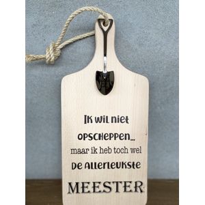 Creaties van Hier - Serveerplankje met Lepeltje - Meester - Einde Schooljaar - 35 cm - Hout - Metaal